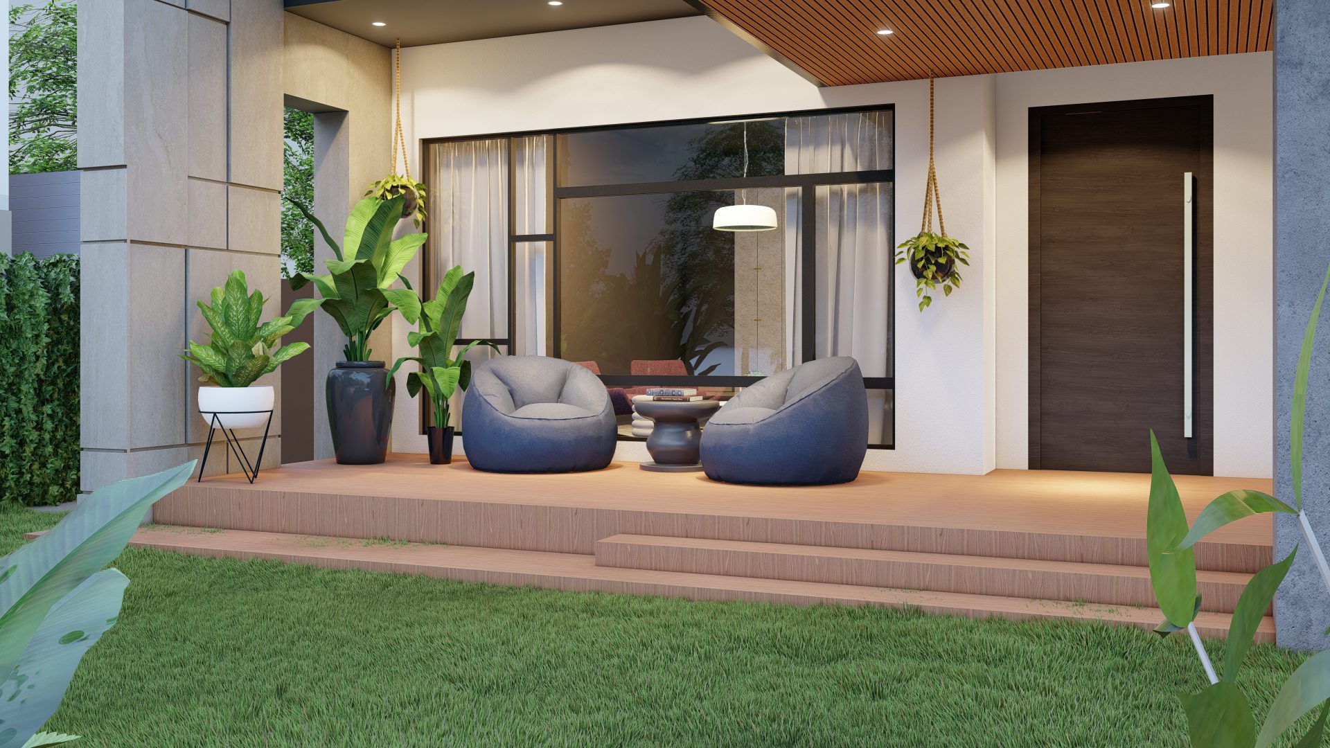 1.5 Kanal residential house lawn and sitting area | B-Studios – Best Architects in Lahore